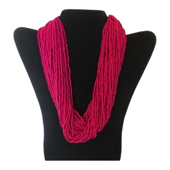 Retro 80s Retro Inspired Countless Strands Of Vivacious Pink Seed Beads Necklace - Picture 5 of 8
